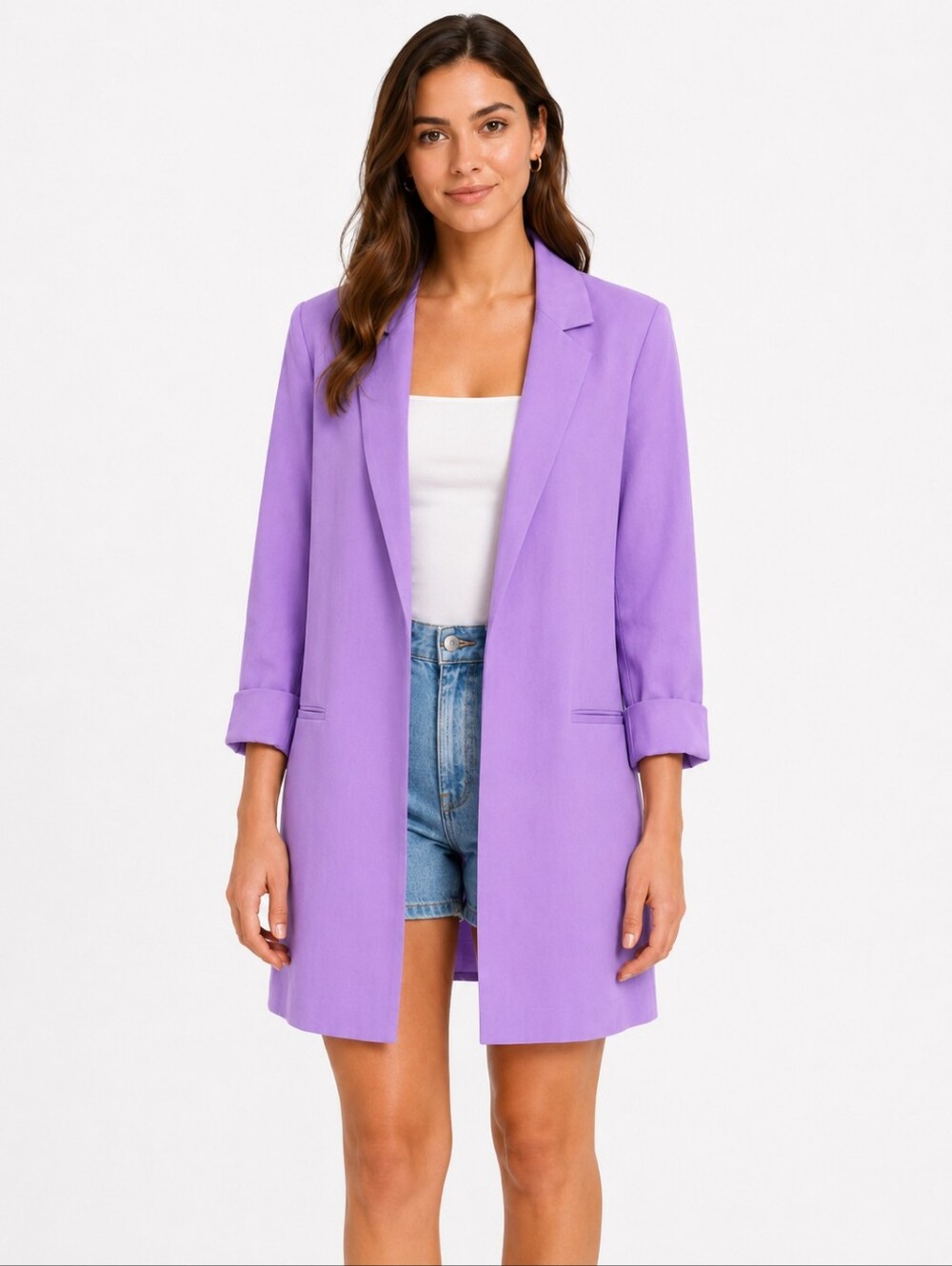 Zenana Lavender Purple Longline Open Front Blazer Jacket XL NWOT